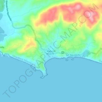 Mazunteの地形図、標高、地勢