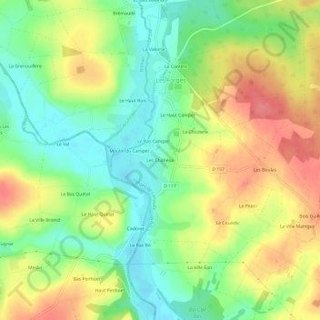 Les Châtieuxの地形図、標高、地勢