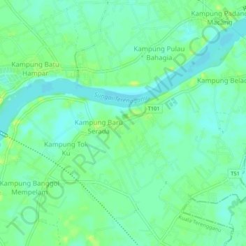 Kampung Seradaの地形図、標高、地勢