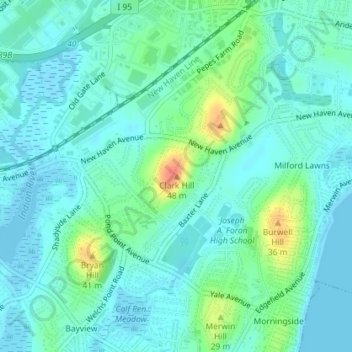 Clark Hillの地形図、標高、地勢