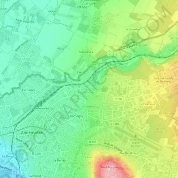 Les Vercheresの地形図、標高、地勢