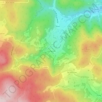 Les Pignotsの地形図、標高、地勢