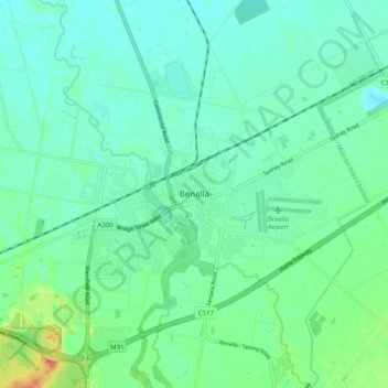 Benallaの地形図、標高、地勢