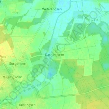 Dachtmissenの地形図、標高、地勢
