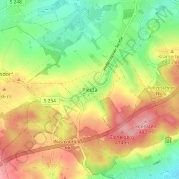 Pleißaの地形図、標高、地勢