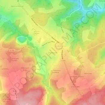Champagneの地形図、標高、地勢