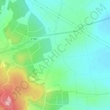Les Flogèresの地形図、標高、地勢