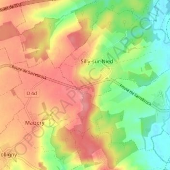 Landremontの地形図、標高、地勢