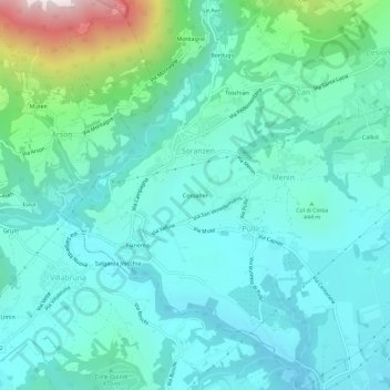 Cossalterの地形図、標高、地勢