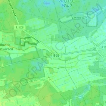 Aumühleの地形図、標高、地勢