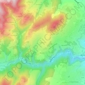 Chatinaisの地形図、標高、地勢
