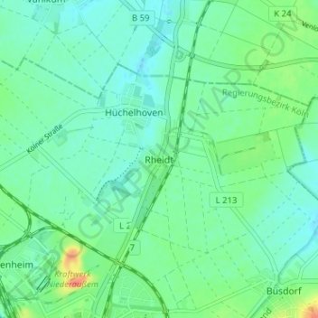 Rheidtの地形図、標高、地勢