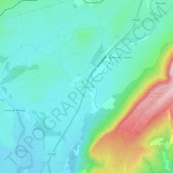 Villasante de Montijaの地形図、標高、地勢