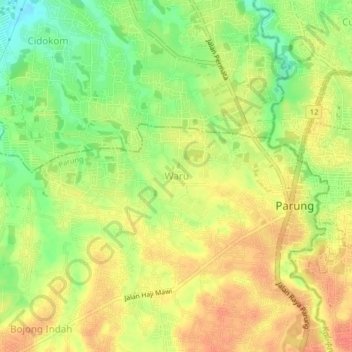 Waruの地形図、標高、地勢