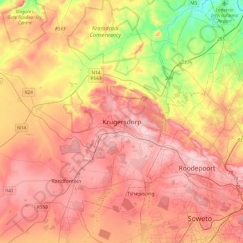 Krugersdorpの地形図、標高、地勢