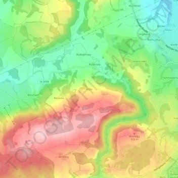 Ristleの地形図、標高、地勢
