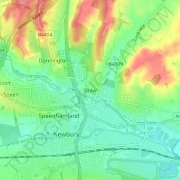 Shawの地形図、標高、地勢