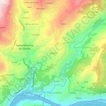 Travancaの地形図、標高、地勢