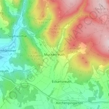 Muckenreuthの地形図、標高、地勢