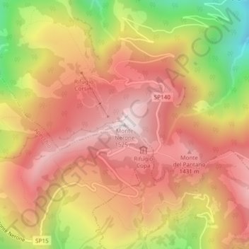 Monte Neroneの地形図、標高、地勢