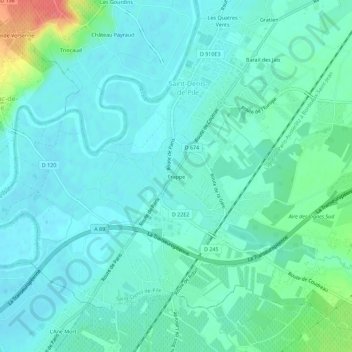 Frappeの地形図、標高、地勢