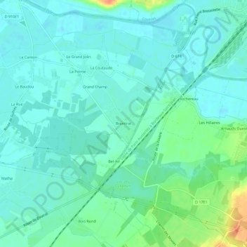 Brantiratの地形図、標高、地勢