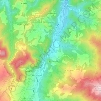Bisanoの地形図、標高、地勢