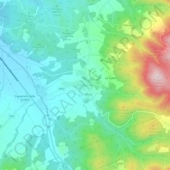 Pievescolaの地形図、標高、地勢