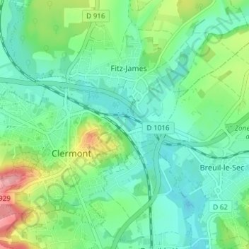 Pont-de-Pierreの地形図、標高、地勢