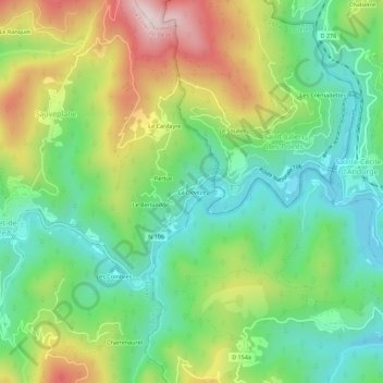 La Devèzeの地形図、標高、地勢