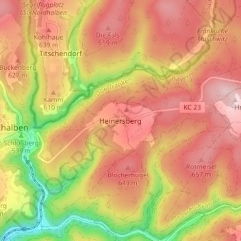 Heinersbergの地形図、標高、地勢