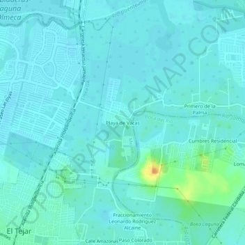 Playa de Vacasの地形図、標高、地勢