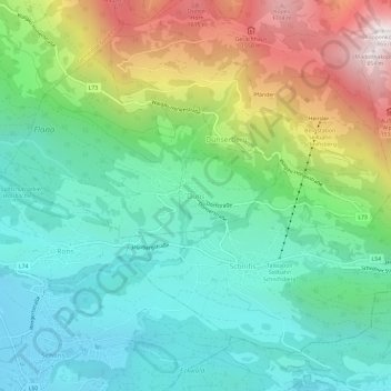 Dünsの地形図、標高、地勢