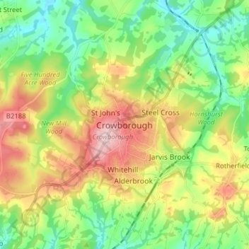 Crowboroughの地形図、標高、地勢