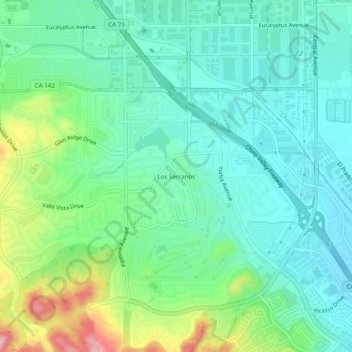 Los Serranosの地形図、標高、地勢