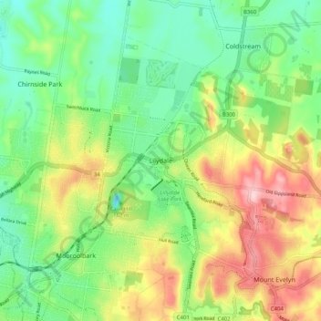 Lilydaleの地形図、標高、地勢