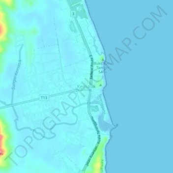 Kemasikの地形図、標高、地勢