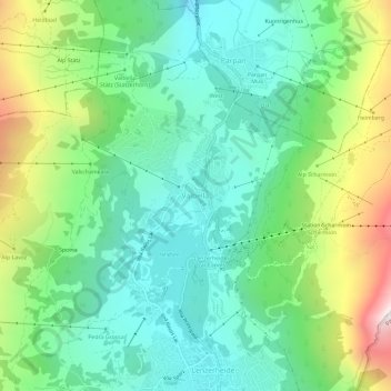 Valbellaの地形図、標高、地勢
