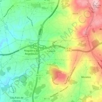 Pousadelaの地形図、標高、地勢