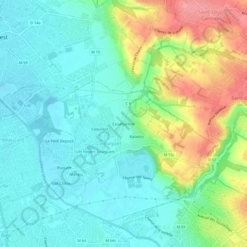 Cazalbarbierの地形図、標高、地勢