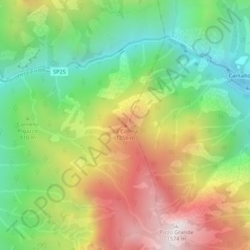 La Collinaの地形図、標高、地勢