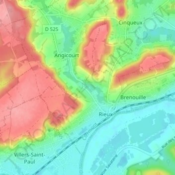 Cafosseの地形図、標高、地勢