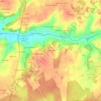 Les Bertrandsの地形図、標高、地勢