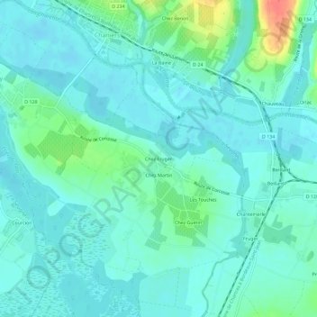 Chez Frugerの地形図、標高、地勢