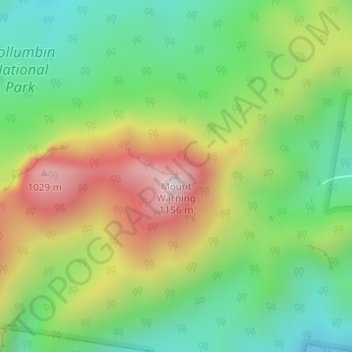 Mount Warningの地形図、標高、地勢