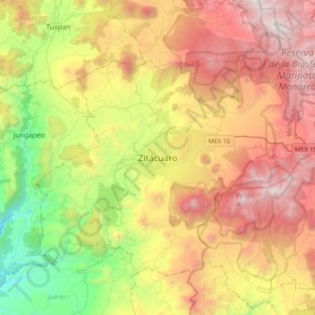 Zitácuaroの地形図、標高、地勢