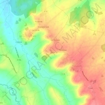 Lierneの地形図、標高、地勢