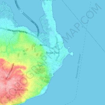 Nusa Duaの地形図、標高、地勢