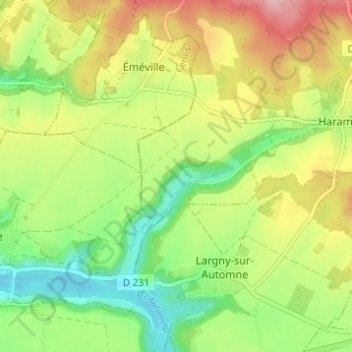 Longpréの地形図、標高、地勢