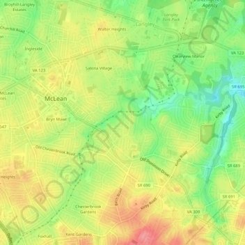 Brookhavenの地形図、標高、地勢